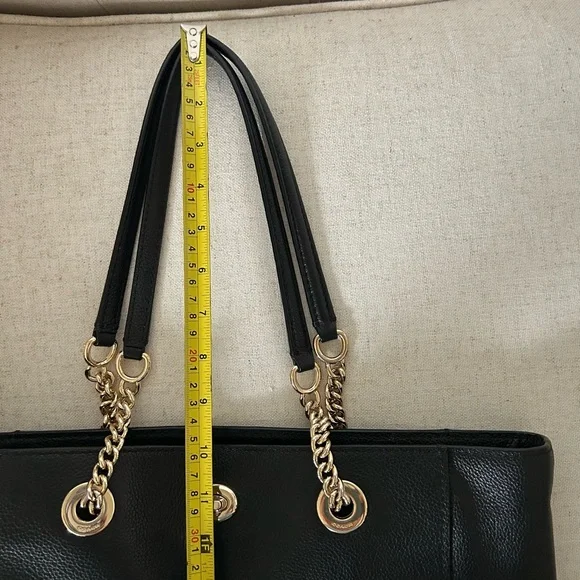 Coach Black Pebbled Leather Tote with Chain Straps - Picture 6 of 12